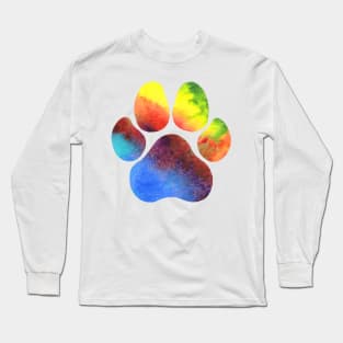 Rainbow Stripe Watercolor Paw Print Long Sleeve T-Shirt